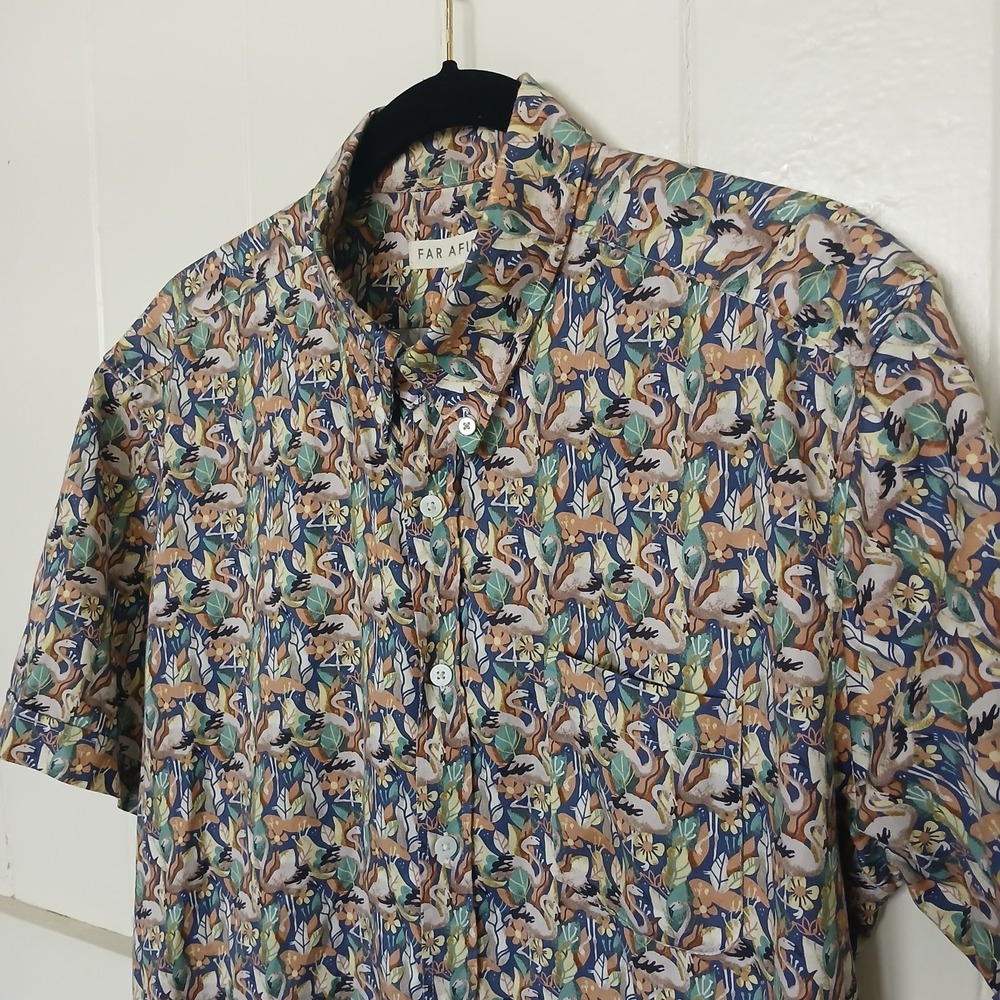 Far Afield Shirt Men's 3 Floral Hawaiian Button Up Organic Cotton Short Sleeve